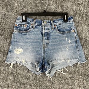 Levis Shorts Womens 28 Blue Denim jean Cut Off Button Fly Festival Boho Ripped